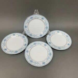 Noritake Blue Hill 2482 Bread Butter Plates Blue White Platinum Trim Lot of 4